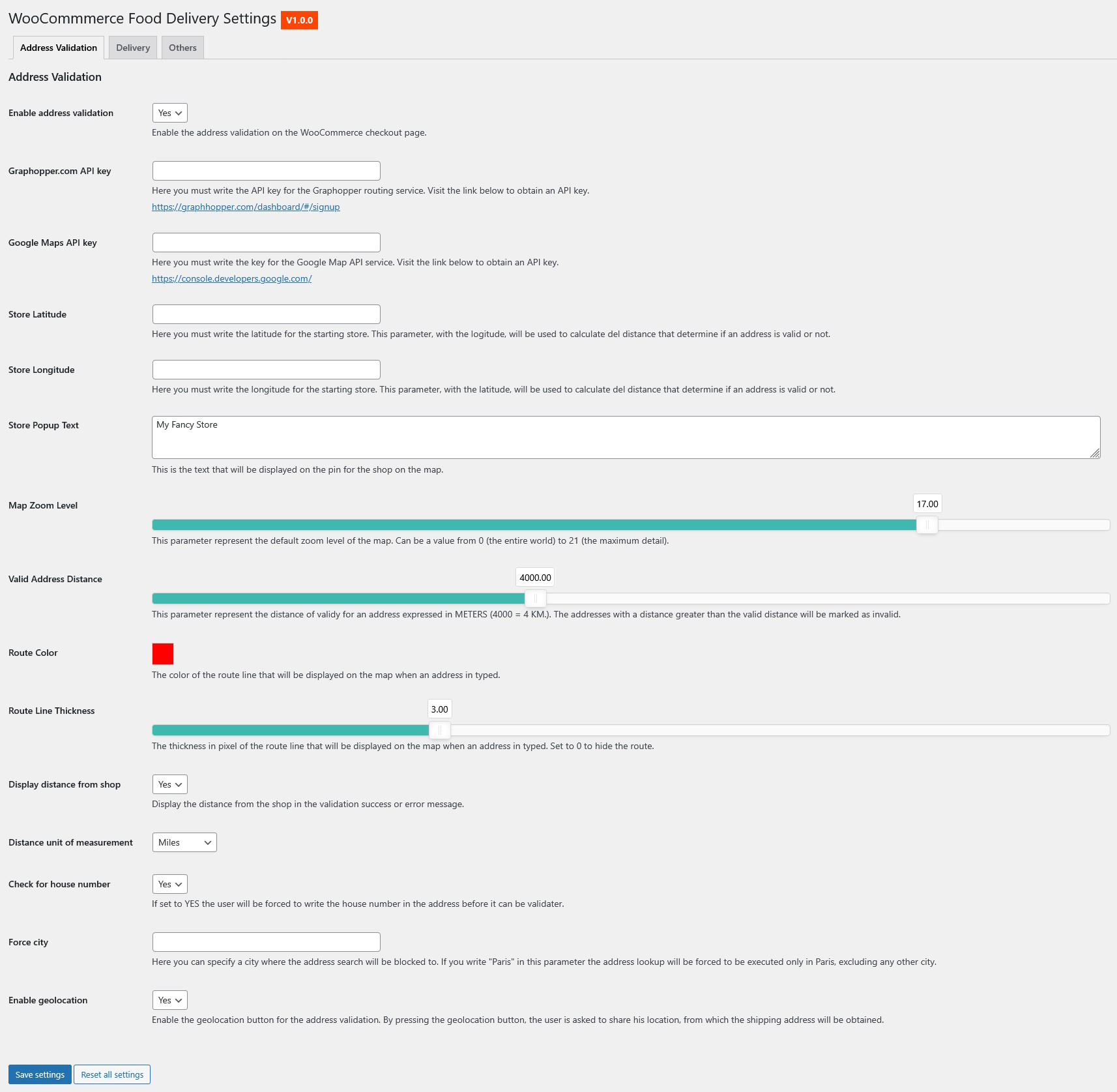 Woo Food delivery - Address Validation Settings