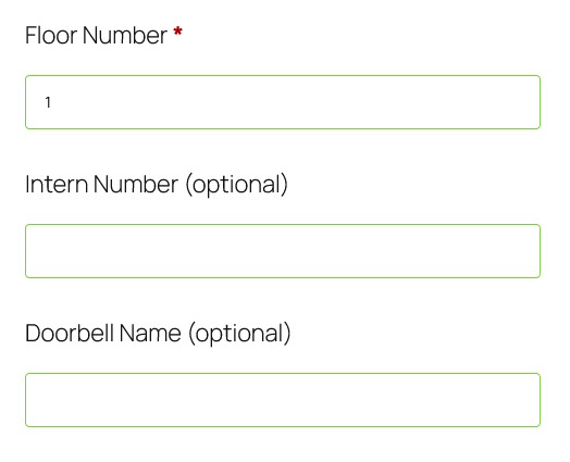 Woo Food delivery - Additional Floor, Doorbell, Intern fields